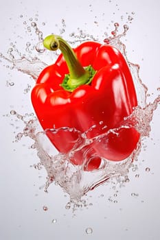 Red pepper with water splash. Close-up. High quality photo