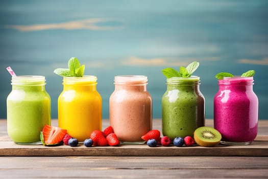 Fruit smoothie in glass jars. High quality photo