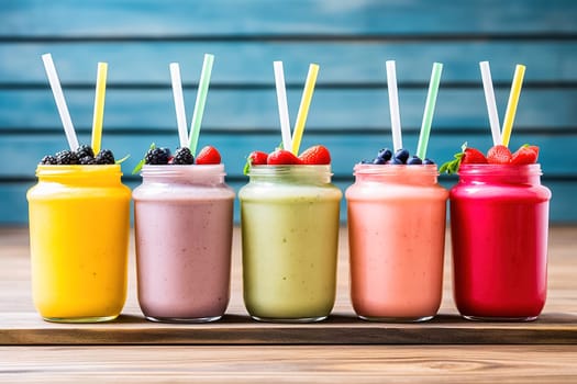 Fruit smoothie in glass jars. High quality photo