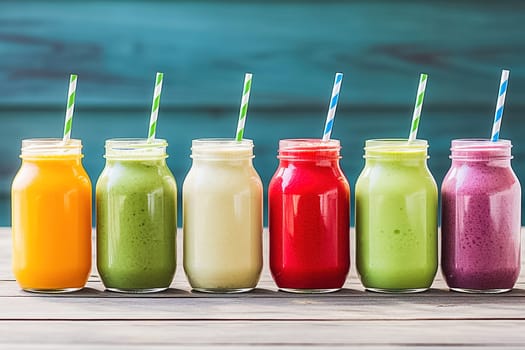 Fruit smoothie in glass jars. High quality photo
