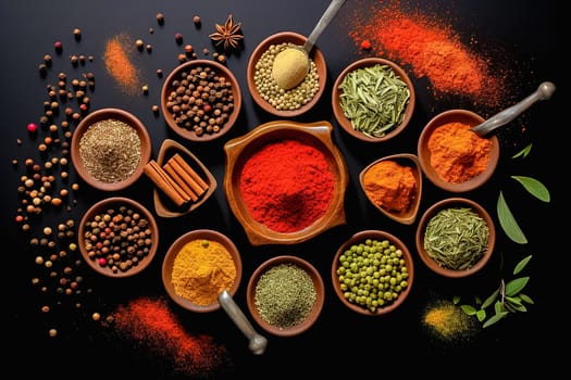 Hot spices for cooking. View from above. High quality photo