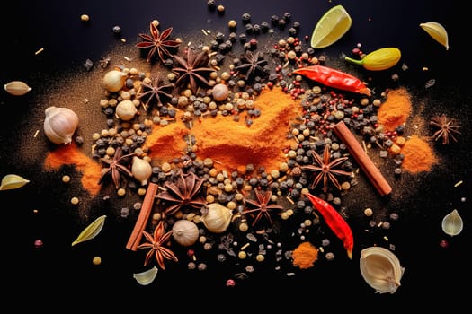 Hot spices for cooking. View from above. High quality photo