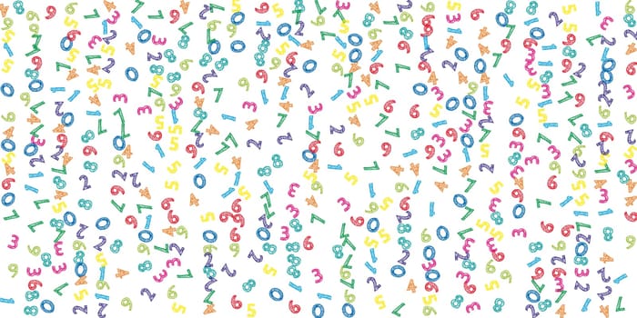Falling colorful sketch numbers. Math study concept with flying digits. Captivating back to school mathematics banner on white background. Falling numbers illustration.