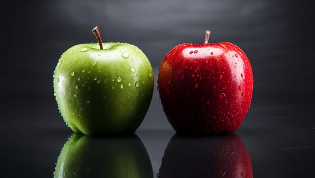 Green and red apple on a dark background. High quality illustration