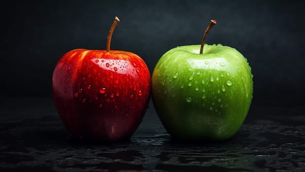 Green and red apple on a dark background. High quality illustration