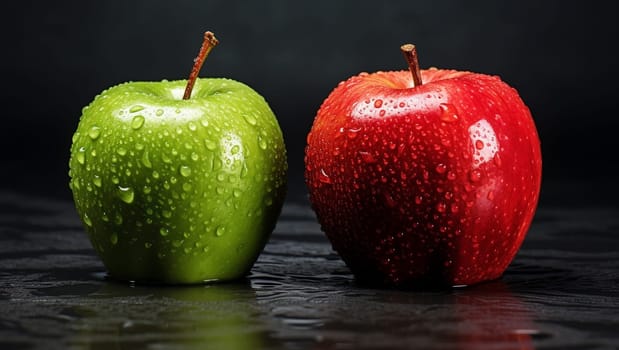 Green and red apple on a dark background. High quality illustration