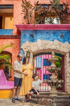 A loving couple in their 40s and their teenage son cherishing the miracle of childbirth in Mexico, embracing the journey of parenthood with joy and anticipation.