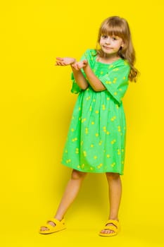 Child girl kid raising hands asking what why reason of failure, disbelief irritation by troubles, trendy social media meme, anti lifehacks, ridicules people who complicate simple tasks for no reason