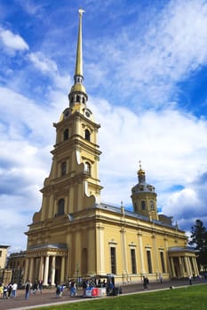 Saint Petersburg, Russia - July 29, 2023: Saints Peter and Paul Cathedral on a summer day