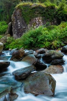 Cascade of Bhagsu waterfall in Bhagsu, Himachal Pradesh, India