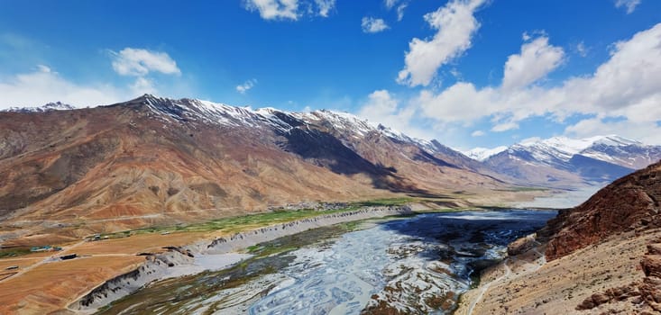 Panorama of Spiti Valley in Himalayas mountains, Himachal Pradesh, India