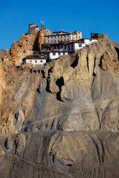 Dhankar Monasteryon a cliff in Himalayas, Spiti Valley, Himachal Pradesh, India