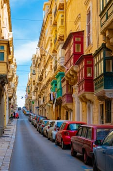 Colorful Streets of Valletta Malta, City trip at the capital of Malta with Streets full of color balconies.