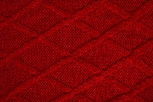 Abstract Wool. Organic Woven Sweater. Structure Handmade Holiday Background. Linen Knitted Wool. Red Closeup Thread. Nordic Winter Canvas. Detail Cloth Garment. Soft Knitted Fabric.