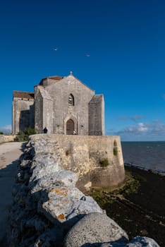 Talmont sur gironde, View of the church Sainte Radegonde 12th century. High quality photo