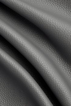 Artificial dark gray leather texture with waves and bends, AI Generated