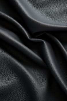 Artificial black leather texture with waves and bends, AI Generated