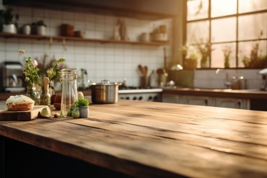 Kitchen room with table morning light time, Generate with Ai.