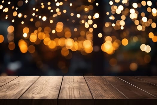 Empty wooden table and bokeh light background. For product display, Generate Ai.