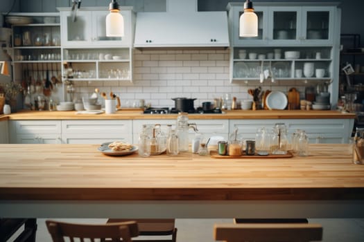 Kitchen room with table morning light time, Generate with Ai.