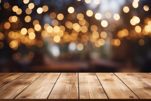 Empty wooden table and bokeh light background. For product display, Generate Ai.