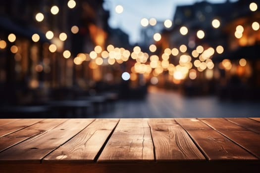 Empty wooden table and bokeh light background. For product display, Generate Ai.