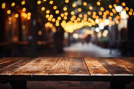 Empty wooden table and bokeh light background. For product display, Generate Ai.