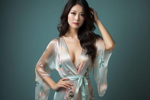 Sexy asian woman wearing bed dress ai Generate.