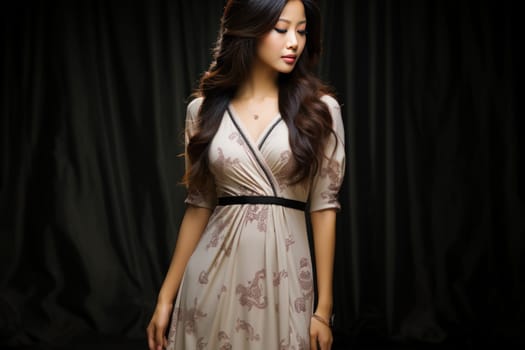 Sexy asian woman wearing bed dress ai Generate.