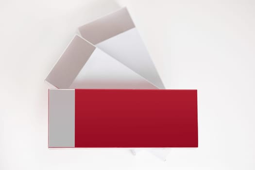 white and red boxes with fillers. health care, medical and phapmacy concept , mock up