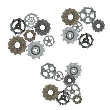 Set of Grey and Brown Gear Composition Isolated on White Background. Collection of Steampunk Gears in Motion.