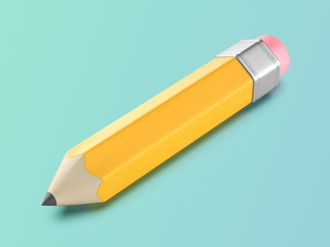 Cartoon style yellow pencil with rubber eraser