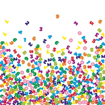 Falling colorful numbers. Math study concept with flying digits. Alive back to school mathematics banner on white background. Falling numbers illustration.