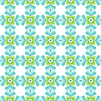 Hand painted tiled watercolor border. Green classic boho chic summer design. Textile ready radiant print, swimwear fabric, wallpaper, wrapping. Tiled watercolor background.
