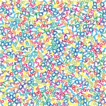 Falling colorful sketch numbers. Math study concept with flying digits. Adorable back to school mathematics banner on white background. Falling numbers illustration.