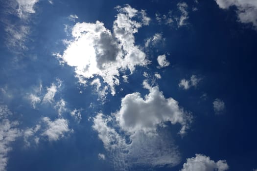 blue sky and clouds,clouds of different shapes,