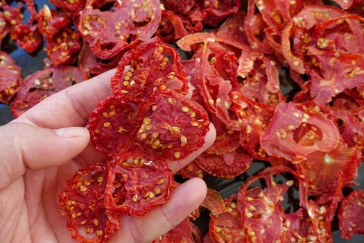 dried tomatoes, drying tomatoes in the natural sun, food dried,