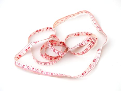 close-up tailor's tape measure,rope tape measure on a white background,