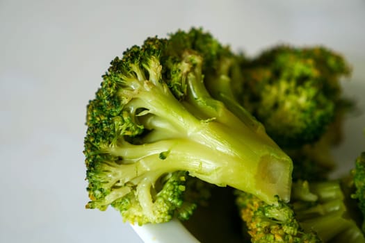 boiled broccoli close-up,piece of boiled broccoli,