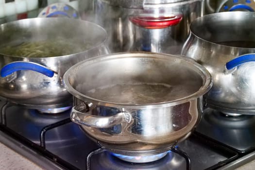 dishes cooked in a pot on the gas stove,