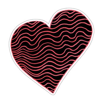 Red and Black Heart Sticker Drawn by Colored Pencil. The Sign of World Heart Day. Symbol of Valentines Day. Heart Shape Isolated on White Background.