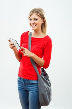Portrait of female student using digital tablet