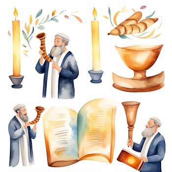 Set of Yom Kippur ceremonial object illustration