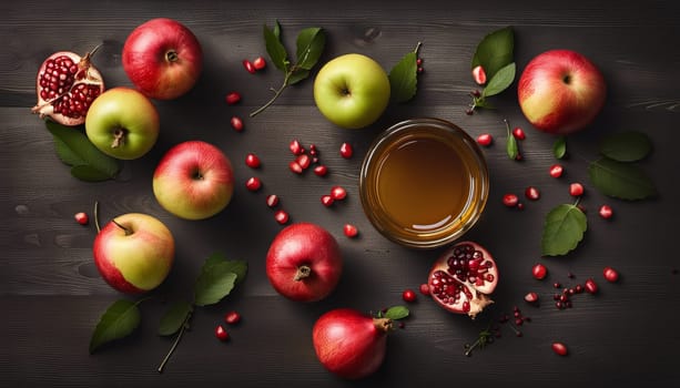 pomegranate on branch. holiday symbol Jewish new year. rosh Hashanah. grain and leaves. set of cut out elements for design. Shana tova