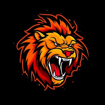 a fiery colorful lion head logo on a black background, generative AI, AI generated