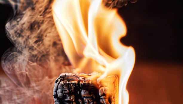 A closeup shot of several pieces of wood burning