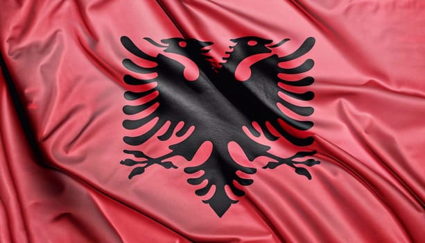 close up waving flag of Albania. flag symbols of Albania.