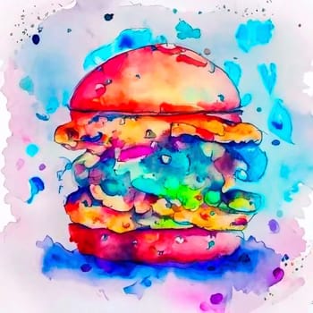 Delicious Burger Sandwich Isolated Beautiful Watercolor Painting Illustration Vector