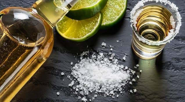 Tequila Shots with Lime and Salt for Mexican Party with Empty glasses in Mexico After Party