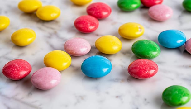 some smarties closeup on a white background